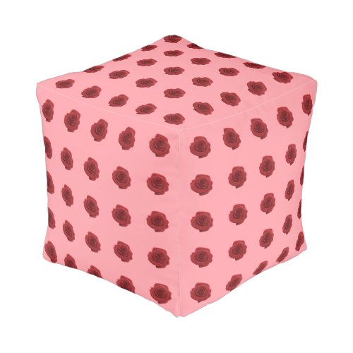 Red Rose Flower Seamless Pattern on Cube Pouf