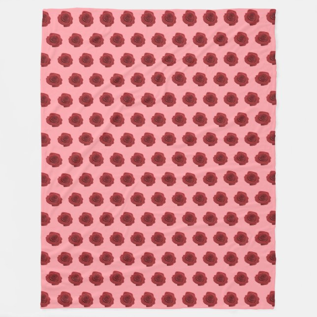 Red Rose Flower Seamless Pattern on Fleece Blanket (Front)