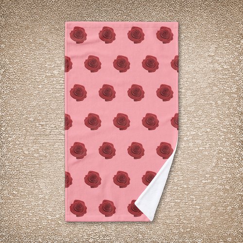 Red Rose Flower Seamless Pattern on Hand Towel