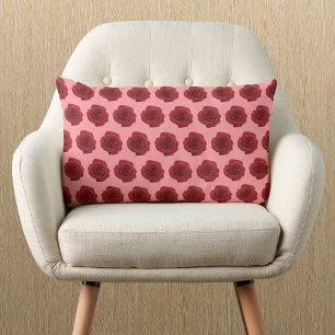 Red Rose Flower Seamless Pattern on Lumbar Pillow