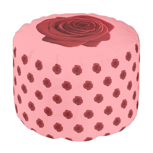 Red Rose Flower Seamless Pattern on Round Pouf