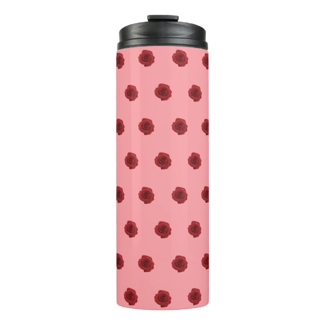 Red Rose Flower Seamless Pattern on Thermal Tumbler (Front)