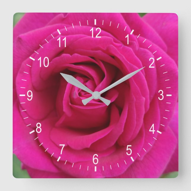 Red rose flower square wall clock (Front)