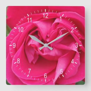 Red rose flower square wall clock