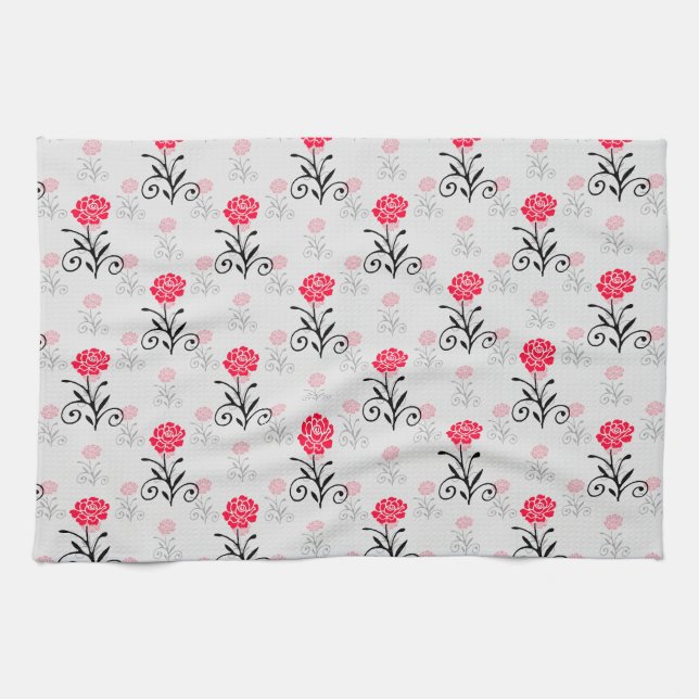 Red Rose Flower Stalk Pattern Design  Kitchen Towel (Horizontal)