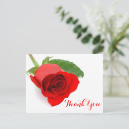 Red Rose Flower Thank You Floral Postcard | Zazzle