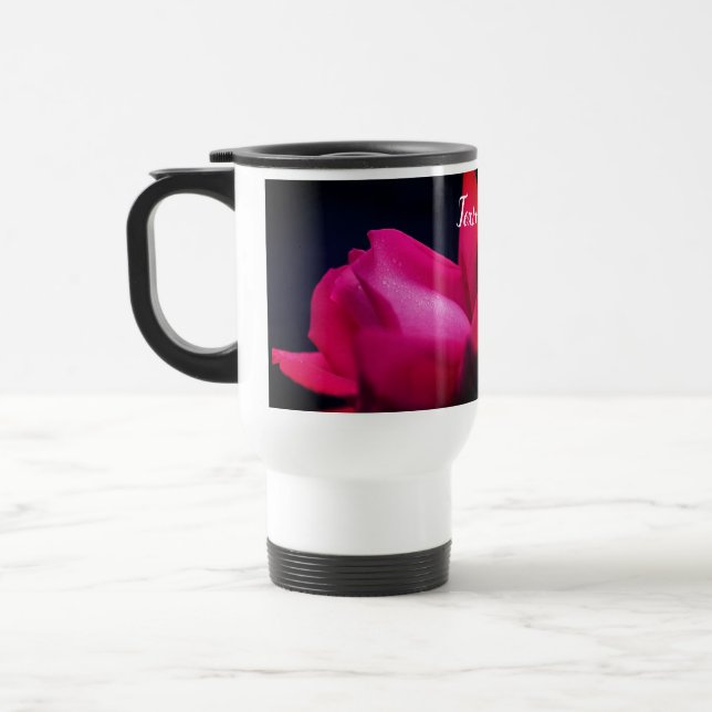 Red Rose Flower Up Close Personalized  Travel Mug (Left)