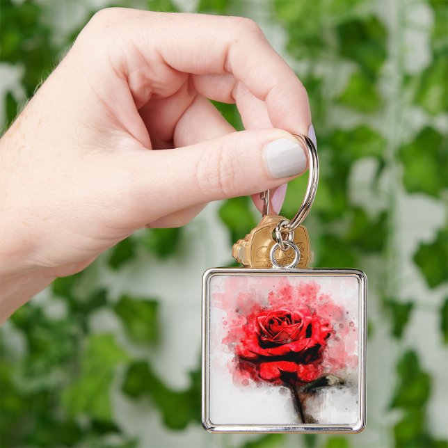 Red Rose flower watercolor - wb Keychain (Creator Uploaded)