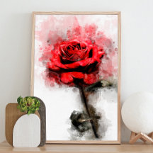 Red Rose flower watercolor - wb