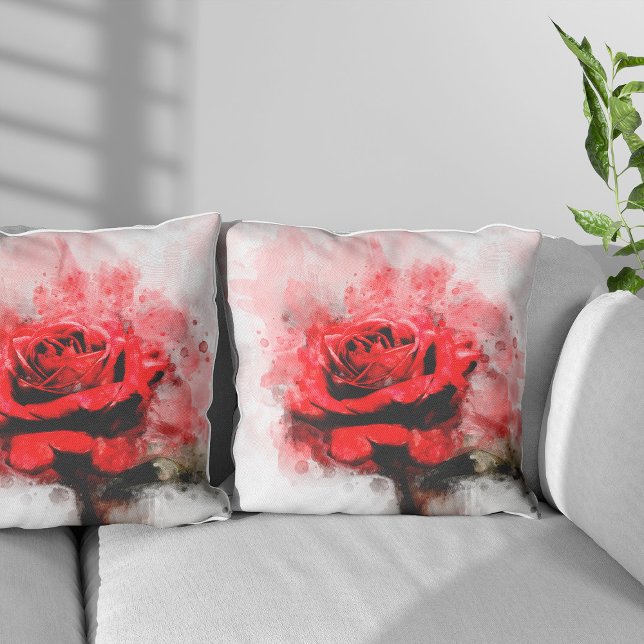 Red Rose flower watercolor - wb Throw Pillow (Creator Uploaded)