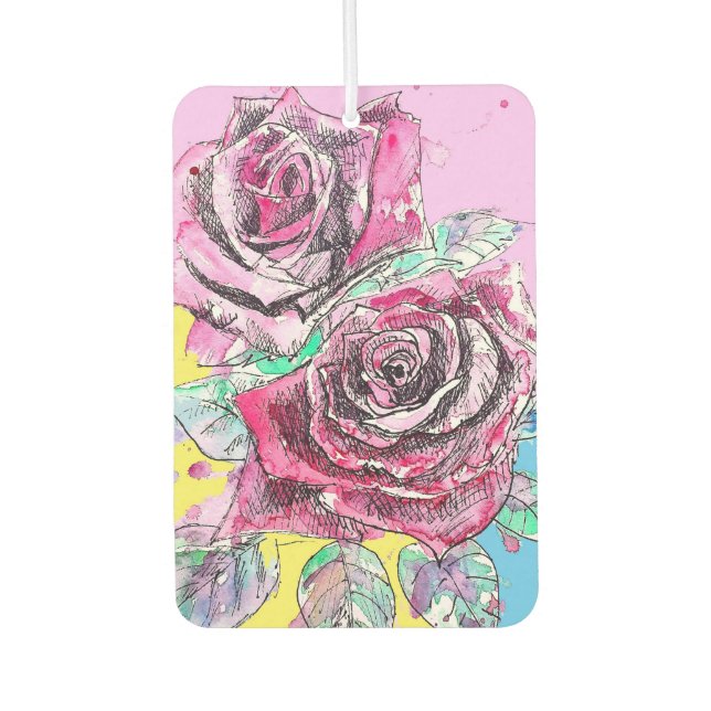 Red Rose Flower Watercolour Colorful Art Air Freshener (Front)