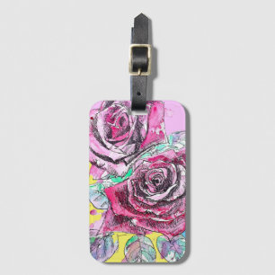 Red Rose Flower Watercolour Colorful Art Luggage Tag
