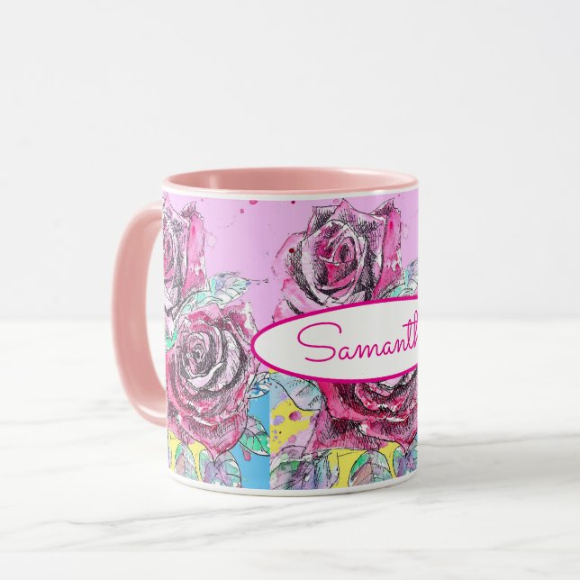 Red Rose Flower Watercolour Colorful Art Mug (Front Left)