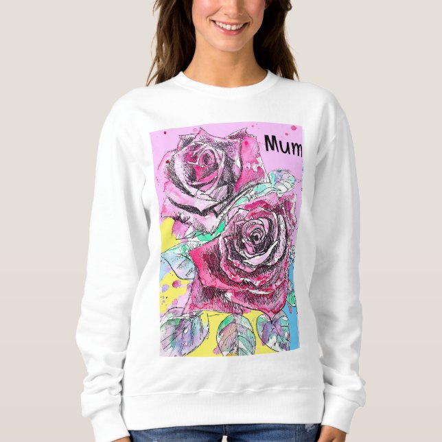 Red Rose Flower Watercolour Colorful Hot Pink Art Sweatshirt (Front)