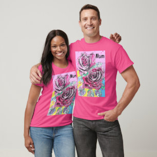 Red Rose Flower Watercolour Colorful Hot Pink Art T-Shirt