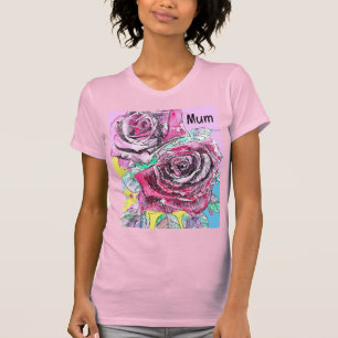 Red Rose Flower Watercolour Colorful Hot Pink Art T-Shirt
