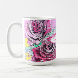 Red Rose Flower Watercolour Colorful Pink Art Coffee Mug