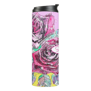 Red Rose Flower Watercolour Colorful Pink Art Thermal Tumbler