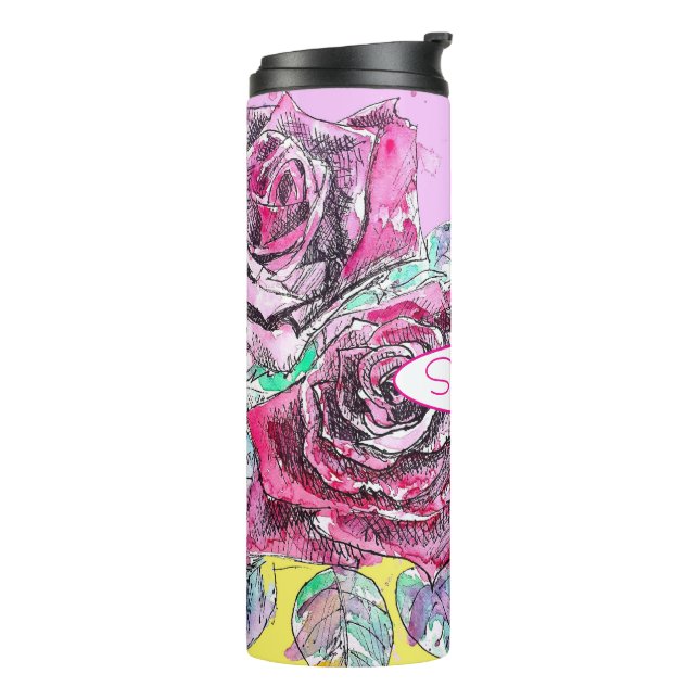 Red Rose Flower Watercolour Colorful Pink Art Thermal Tumbler (Rotated Left)