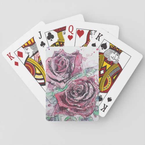 Red Rose Flower Watercolour Playing Cards Set