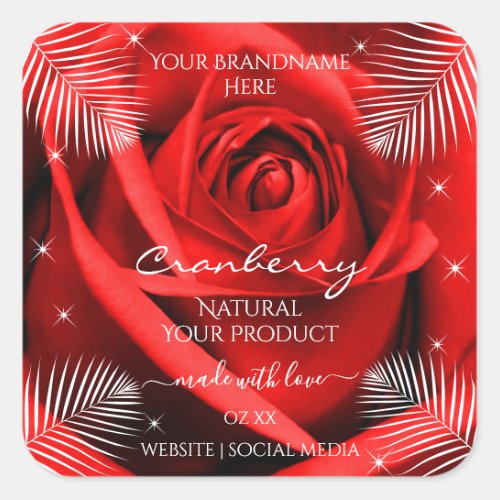 Red Rose Flower with Palm Leaves Product Labels