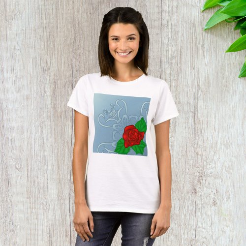 Red Rose Flower Womens T_Shirt