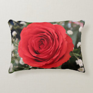 Red Rose Flowered Accent Pillow