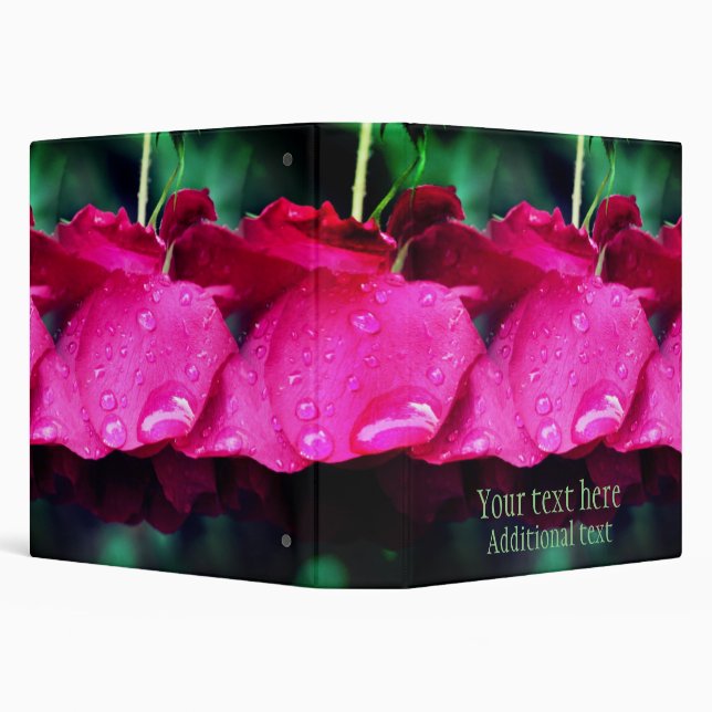 Red Rose Flowers And Raindrops Personalized 3 Ring Binder (Background)
