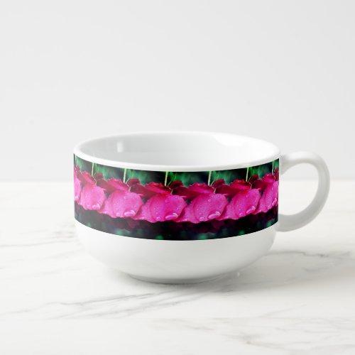 Red Rose Flowers And Raindrops Soup Mug