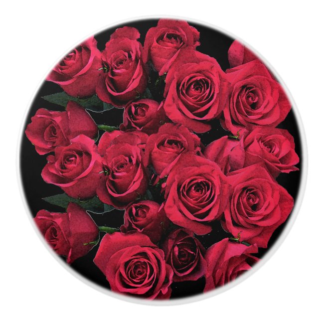 Red Rose Flowers Ceramic Knob (Front)