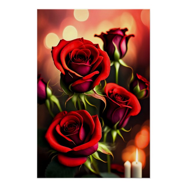 Red Rose Flowers Digital Artwork-58567 Poster (Front)