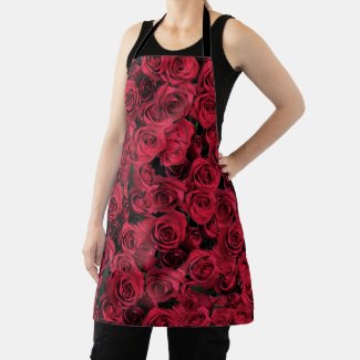 Red Rose Flowers Floral Apron