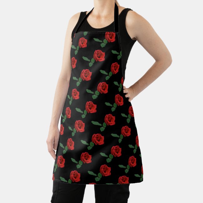 Red Rose Flowers Floral Apron