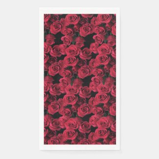 Red Rose Flowers Floral Paper Guest Towels
