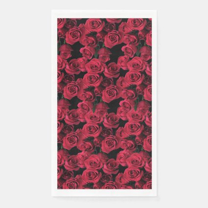 Red Rose Flowers Floral Paper Guest Towels