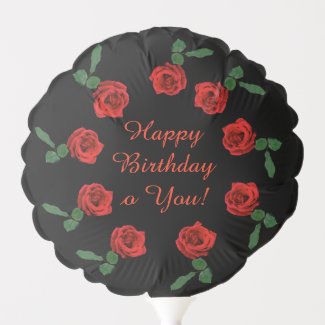 Red Rose Flowers Floral Pattern Birthday Balloon