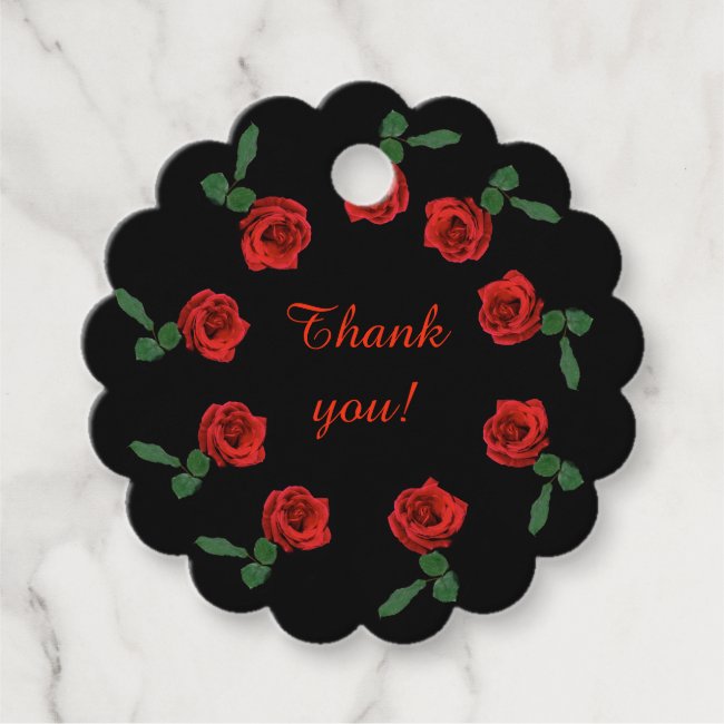 Red Rose Flowers Floral Thank You Favor Tags