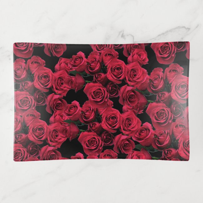 Red Rose Flowers Floral Trinket Tray