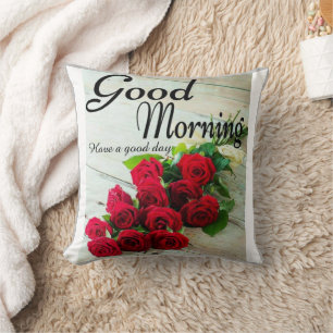 Red Rose Flowers Good Morning Throw Pillow