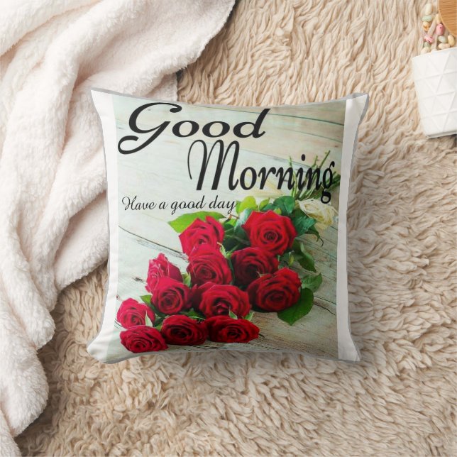  Red Rose Flowers Good Morning Throw Pillow (Blanket)