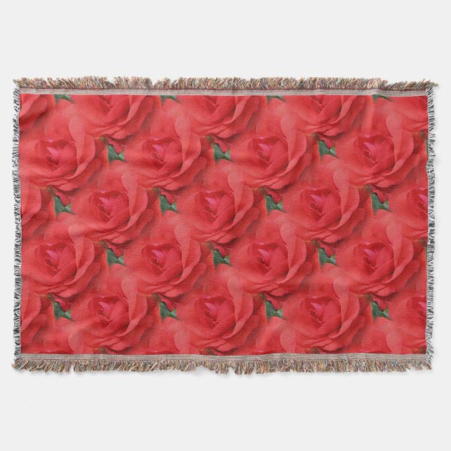 Red Rose Flowers Nature Art Pattern Throw Blanket (Front)