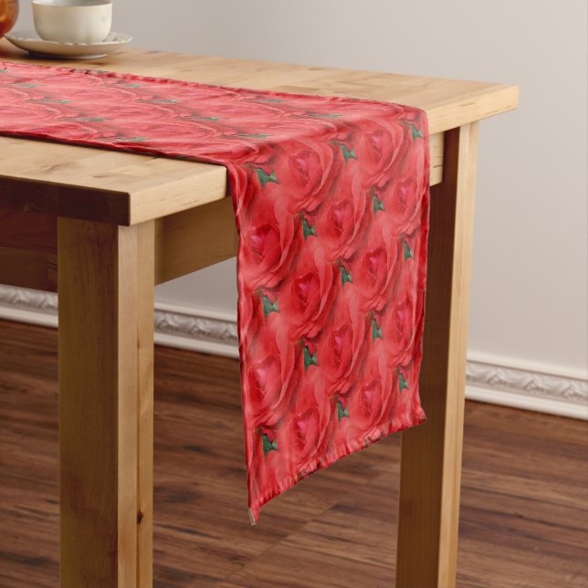 Red Rose Flowers Nature Pattern Short Table Runner (In Situ)