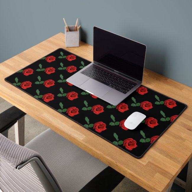 Red Rose Flowers Pattern Desk Mat
