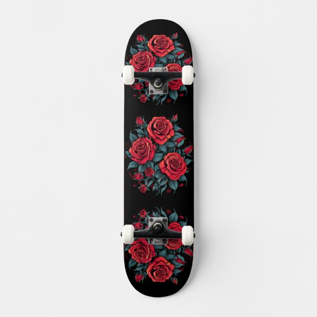 Red Rose Flowers Skateboard (Front)