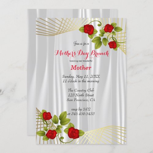 Red Rose Flowers with Gold _ Mothers Day Design Invitation