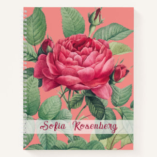 Red Rose Flowers with Green Leaves Monogram Notebook