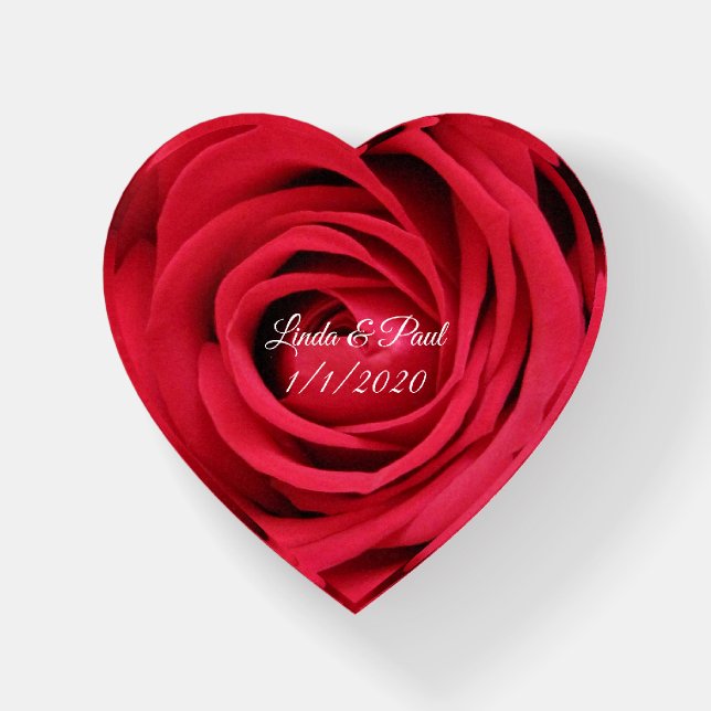 Red Rose for Lovers Glass Heart Paperweight (Front)