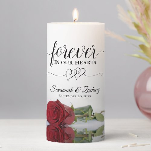Red Rose Forever in our Hearts Wedding Memorial Pillar Candle