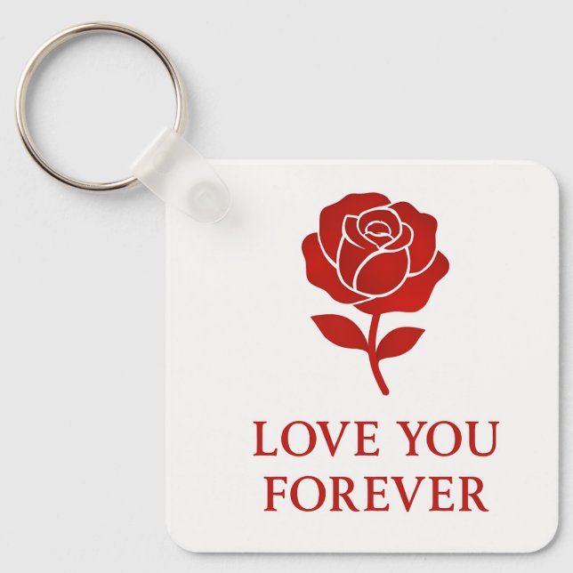 Red Rose Forever Love Symbol Valentine Pocket Keychain (Front)