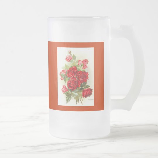 red rose frosted glass beer mug